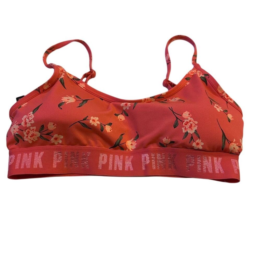 Victoria's Secret PINK Floral Sports Bra‎ Medium Orange Wireless
